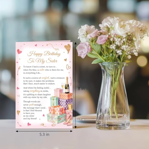 Poem Birthday Card for Sister, Heartfelt Birthday Card from Sister Brother, Happy Bday to My Sister Cards - color: Sister Birthday