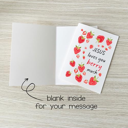 Jesus Loves You Berry Much Pun Card Sweet Christian Encouragement Cards Bible-Inspired Gift for Faith Prayer Friend Family Sunday School Student Bestie Coworker - color: Jesus Loves You Berry Much