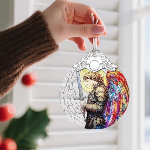 Archangel Michael Stained Glass Ornament - Christmas Ornaments | Christmas Decorations for Tree | Warrior Angel Decor – Christian Gifts | Faithful Gifts | Religious Gift - color: Style 1-michael