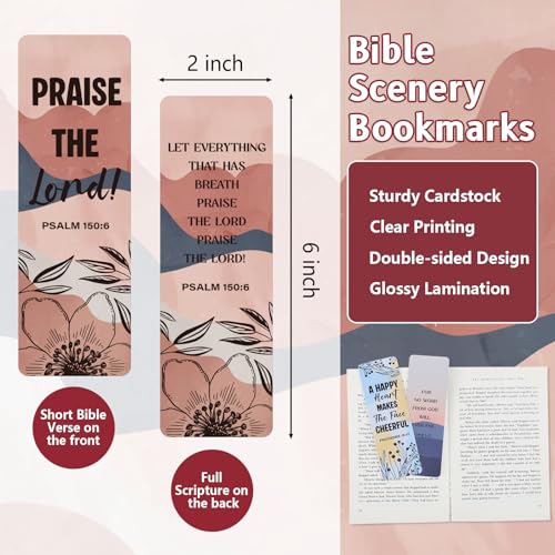 50 Pack Bible Verse Bookmarks, Double-Sided Scenery Designs, 6 x 2 in - color: Scenery