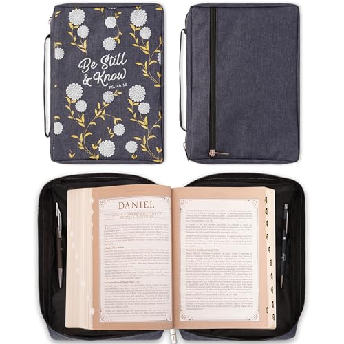 Christian Art Gifts Men & Women’s Bible Cover Be Still & Know - color: Navy Blue/Be Still, size: Large