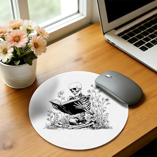Funny Skeleton Mouse Pad,Skeleton Reading Book Mousepad Mouse Mat with Non-Slip Rubber Base for Home Office Desk Accessories, Goth Mouse Pad,Aesthetic Office Supplies,7.9x7.9 Inch - color: Color-12