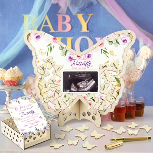 Wenqik 63 Pcs Butterfly Baby Shower Guest Book,Purple - color: Purple, style: Butterfly