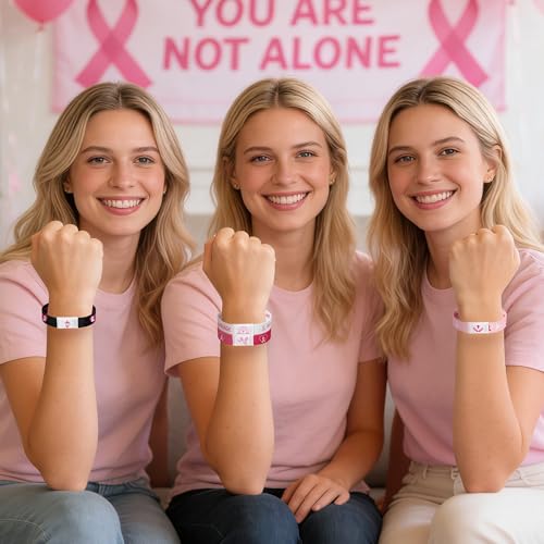EYxsaxenk Colorful Religious Scripture Daily Bible Verse NFC Bracelets Set - color: Pink Ribbon