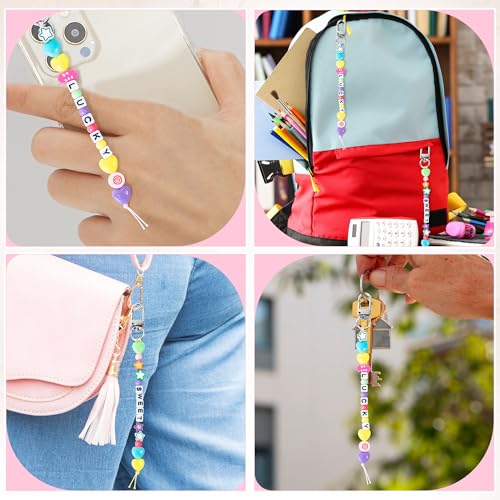 WATINC DIY Bead Keychain Kit, Macaron Letter Beads Key Chain Craft, 696Pcs
