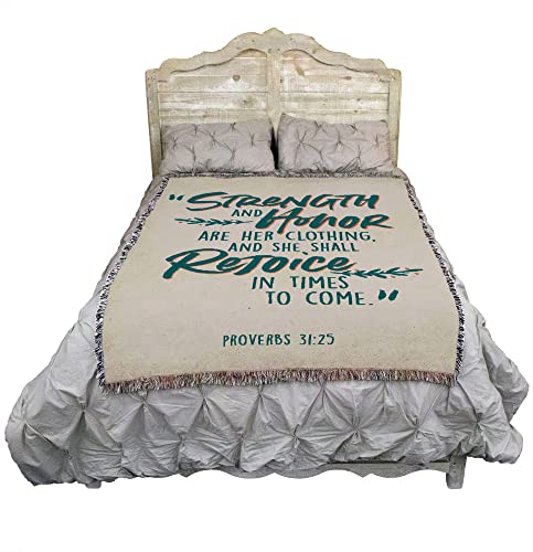 Pure Country Weavers Strength and Honor Blanket Green - Scriptures - Proverbs 31:25 - Religious Gift Tapestry Throw Woven from Cotton - Made in the USA (72x54) - color: Proverbs 31:25 Green, size: 72" x 54"
