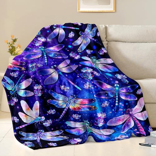 Dragonfly Blanket Gifts for Women Girls Soft Flannel Dragonfly Throw Blanket Merch Stuff Decor for Dragon Fly Lovers 50"X 40" - color: Blue - Dragonfly, size: 50"x40"