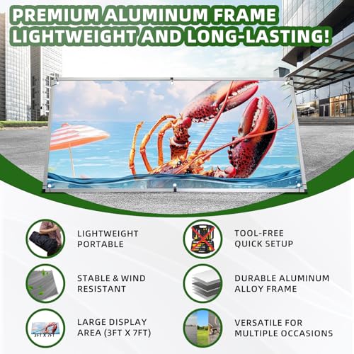 Aluminum Horizontal Banner Stand, 3 x 7ft A-frame Outdoor Banner Holder, Aluminum Banner Frame, Lightweight and Portable, Easy Tool-Free Setup