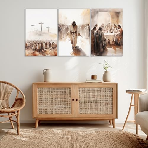 Set of 3 Framed Canvas Wall Art Jesus Crosses & The Last Supper Religious Artworks Christian style Wall Decor Paintings HD Print Posters for Bedroom, Living Room and Church 20x30inch - color: Jesus03, size: 30L" x 20W"