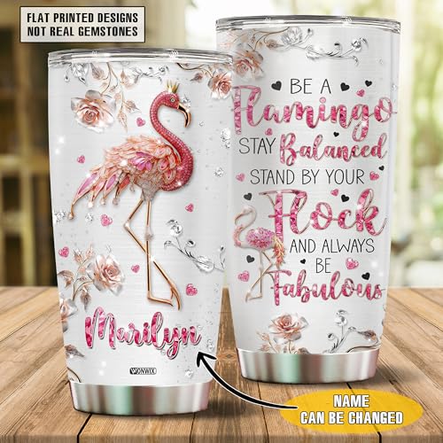 Personalized Flamingo Tumbler Gifts for Women Travel Cup Coffee Mug Gift for Mom Daughter Girls Sister Animal Lovers Insulated Stainless Steel 20oz With Lid - color: Flamingo