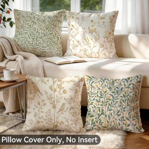 Green Leaf Throw Pillow Covers Set of 4, 18x18 Botanical Bird Couch Decor - color: Botanical Leaves 01, size: 18" x 18" (Pack of 4)