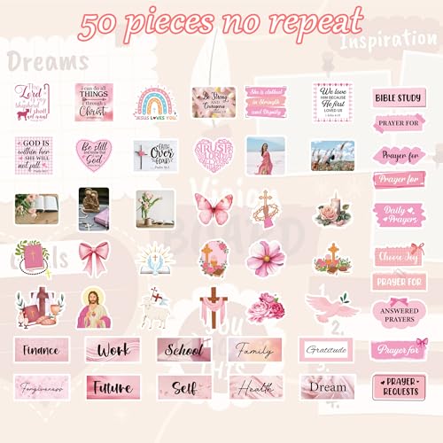 Pink Prayer Board Stickers, Christian Bible Decals for Women Journals - color: Pink Motivation Prayer