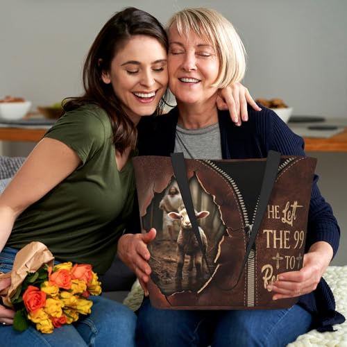 Bible Tote Bags for Women Christian Tote Bag Religious Church Bags for Women Organizer Christian Gift With Zipper - color: Jesus and Lamb