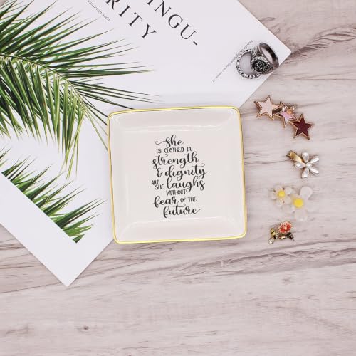 She Is Clothed in Strength Proverbs 31:25 Jewelry Tray Ring Holder Dish - style: She is Clothed