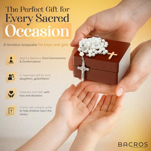 Baby Baptism Gifts for Girl, Catholic Baptism Gifts for Boys,Kids Rosary Beads Catholic, Baby Baptism Gifts Boy, Catholic Rosary for Women, Christening Gifts for Girls (Brown) - color: Brown