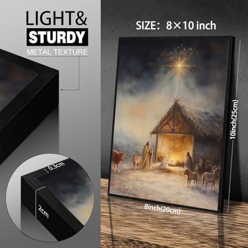 Religious Christian Posters Vintage Jesus Wall Art Nativity Scene Canvas Paintings 08x10 inch Black Framed Star of Bethlehem Artwork for Living Room Church Wall Decor - color: Multi-bframed, size: 10"L x 8"W