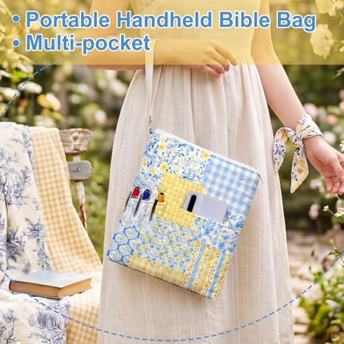 Gilprop Bible Book Sleeve 11" x 9" Blue Yellow Spliced Quilted Zippered - style: Blue and Yellow Spliced Style