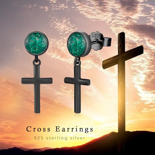 Black Dangle Drop Earrings 925 Sterling Silver Turquoise Earrings Jewelry Gifts for Women Men - style: Cross-Malachite