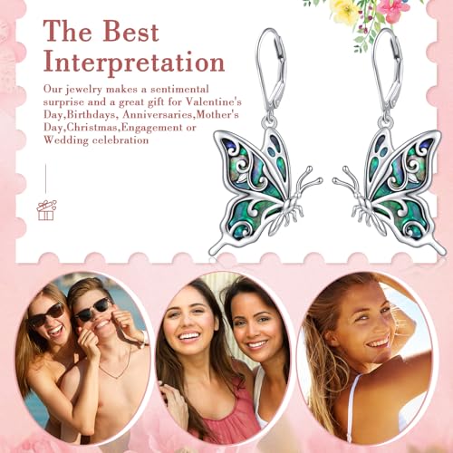 925 Sterling Silver Filigree Dangle Drop Leverback Teardrop Earrings - color: Butterfly Abalone Shell