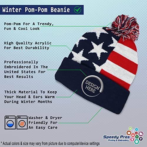 Pom Pom Beanies for Women Faith Christian Cross Embroidery Skull Cap Winter Hats for Men Acrylic 1 Size - color: American Flag Personalized Text Here