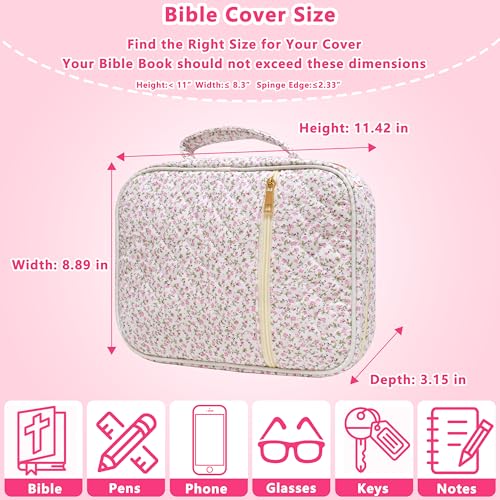 Bible Cover for Women (Mini Pink Flower, Large) - color: A6 Mini Pink Flower