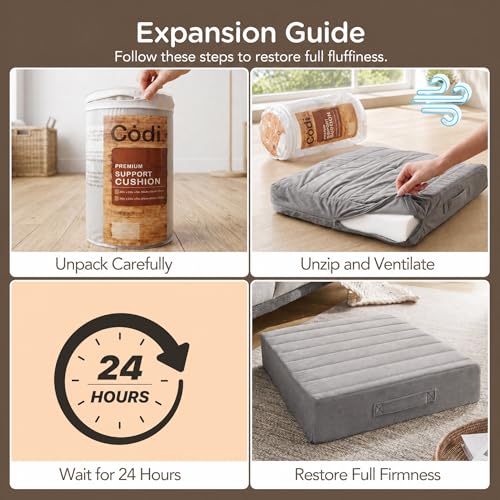 Codi Couch Cushion Replacements, 5 Inch High-Density Foam, 24 Inch Grey - color: Grey, size: 24 Inch (Pack of 1)