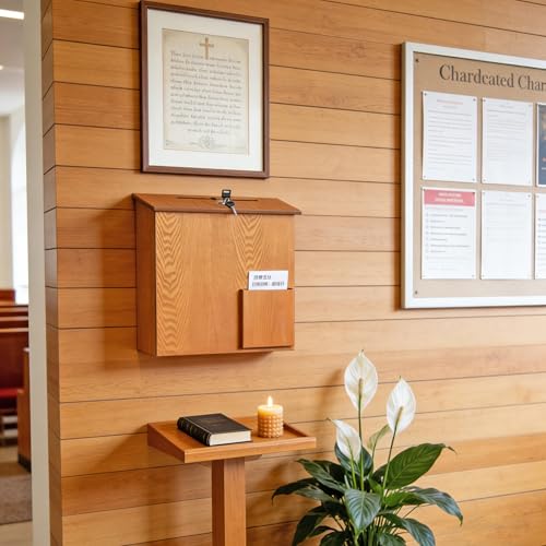 FixtureDisplays® Wood Ballot Box, Collection Donation Charity Suggestion Fund-Raising Box Medium Oak MDF 27270-FBA