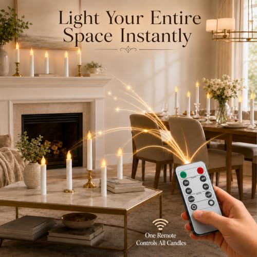 Lezonic Flameless Battery Operated Candlesticks Flickering, 12Pcs White LED Battery Christmas Window Candles, 6 Inch Short Taper Candles Hanging Floating by Touch, with Remote - color: 12pcs(Remote)