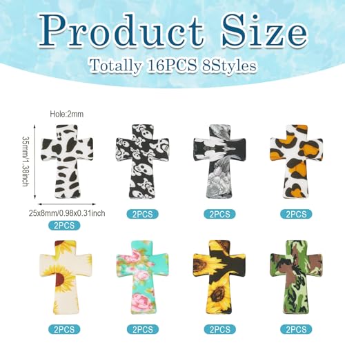 Beadthoven 16Pcs 8 Styles Cross Silicone Focal Beads for Pens Sunflower Leopard Cross Shaped Beads Assorted Character Rosary Faith Rubber Spacers for Keychain Beadable Pens Jewelry Bracelets Making - color: Cross 8 Styles