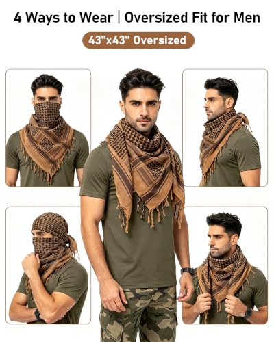Aonal Military Shemagh Tactical Desert Scarf, Keffiyeh Scarf for Men - color: A-tan
