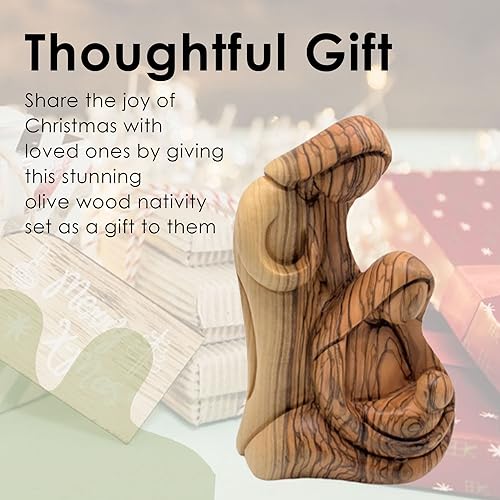 Holy Land Family Nativity Set, Large Statue of the Holy Family Figurine, Religious Home Décor, Olive Wood Holy Nativity, Handmade Nativity Home Décor Accent for Christmas - (8" x 5" x 1.7")