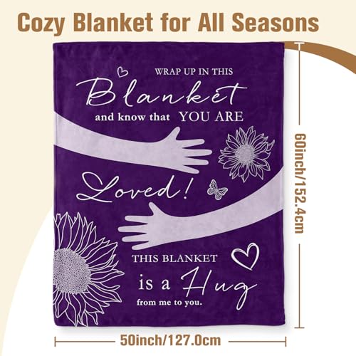 Aimego Get Well Gifts for Women Girl Surgery Blanket with Inspirational Word for Men Think of You Throw Blanket for Friends Sister Cheer Up Purple Hug Blankets Gifts for Woman(50X60 Inch) - color: Get Well Gift, size: 50x60 Inch
