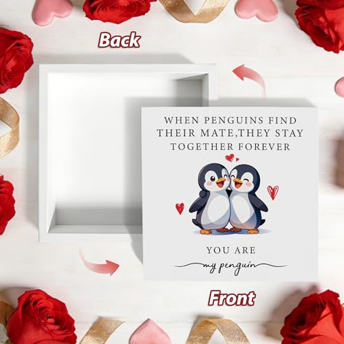 Penguin Love Wooden Box Sign, 5 x 5 Inch - style: Penguin