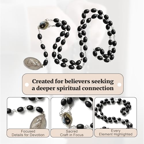 SANCTUM VERITAS Saint Faustina Kowalska True Relic Chaplet Apostle Divine of Mercy Miraculous Medal Jesus I Trust in You Chaplet Three O' Clock Prayer Poland Polish Novena - color: Black
