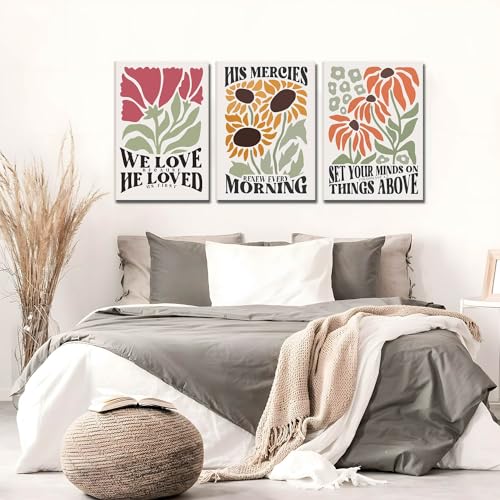 Framed Christian Bible Scripture Wall Art Set of 3 12x16 Inch - color: Flower(Canvas), size: 16"L x 12"W