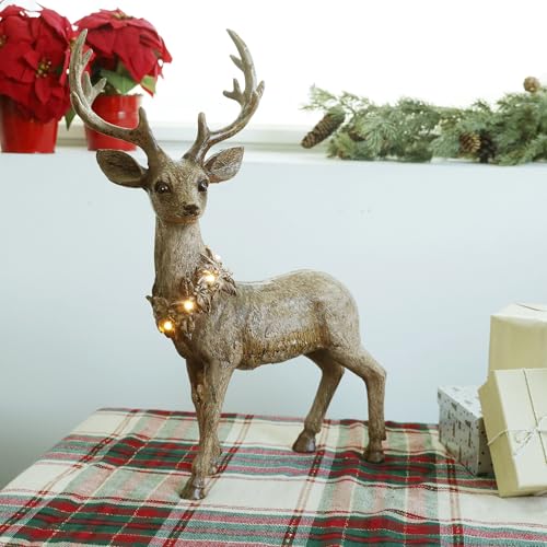 Alpine Corporation 21" Tall Indoor/Outdoor Holiday Buck Deer Lighted Holiday Décor with Warm White LED Lights, Christmas Displays Brown - color: Brown - Buck Deer