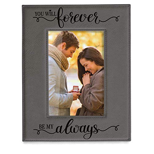 KATE POSH You Will Forever by My Always Engraved Grey Leather Frame - Engagement, Wedding, 3rd Anniversary, I Love You Gifts for Couples (5x7-Vertical) - size: 5" x 7" Vertical (Grey)
