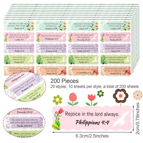 200 Pcs Scripture Stickers Bible Verse Inspirational Christian Gift Tags