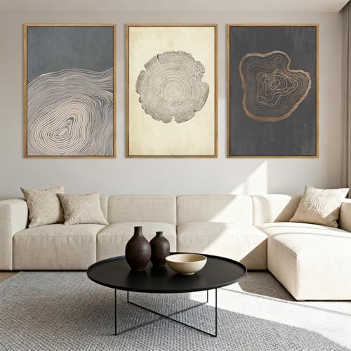 Anyzal Large Neutral Tree Ring Wood Framed Canvas Wall Art - color: Neutral Tree Ring, size: 24"L x 16"W