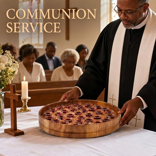 Zhehao 1 Pcs Wood Communion Tray Set with Disposable Cups Church Serving Plate Christian Church Supplies for Sunday Service, Fellowship and Ministry (Acacia Wood) - color: Acacia Wood