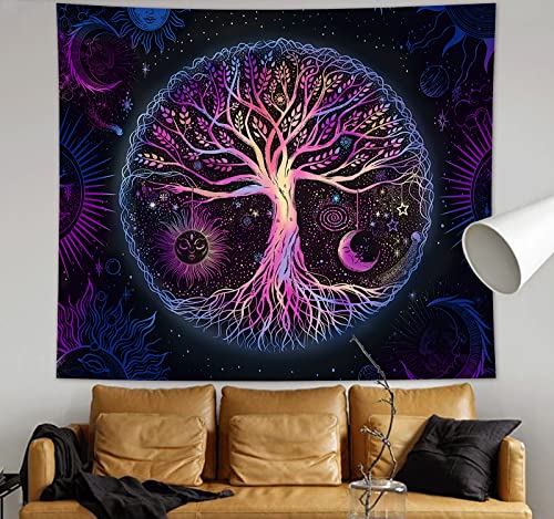 FORATER Tree of Life Tapestry Wall Hanging Colorful Life Tree Tapestries Aesthetic Sun and Moon Galaxy Wall Tapestry for Bedroom Living Room Dorm(53 x 61 Inch, Multicolor) - color: Multicolor, size: 61"L x 53"W