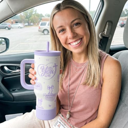 Christian Stainless Steel Slider Tumbler with Handle 40 Ounces with Lid, Travel Cup, Insulated Bottles for Girls Women - color: Christian