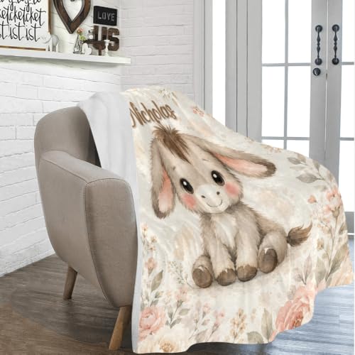 Personalized Baby Blanket with Name, Cute Donkey Floral Nursery Blanket - color: Baby Blanket #8