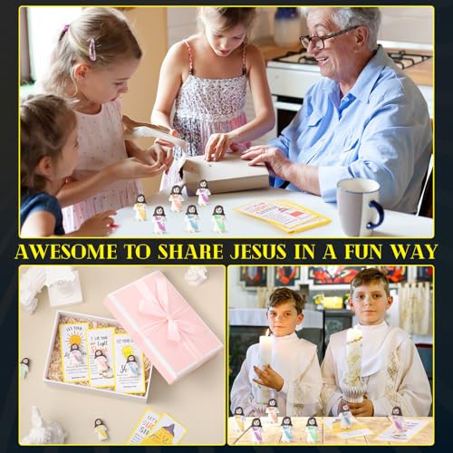 CroBlissful 30 Sets Mini Jesus Figurines Bulk Christian Glow in The Dark with Let Your Light Shine Cards for Christian Sunday School Religious Party Favor Halloween(Holding A Cross) - style: Holding A Cross Style