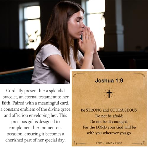 Christian Cross Bracelet for Women Girls, Adjustable Stainless Steel Beaded Cross Bracelets, First Communion Confirmation Easter Religious Bapstim Natural Gemstone Jesus Bracelet Gifts for Her - style: Joshua1.9