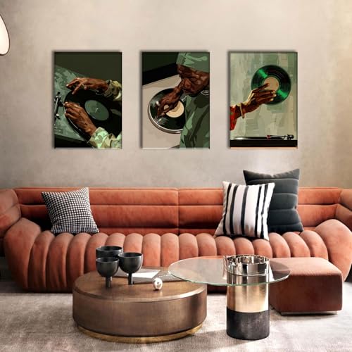 AOYUSMO 3 Piece African American Wall Art Black Men Wall Decor Record Canvas Art Fashion Music Pictures Music Studio Paintings Modern Trendy Artwork For Living Room Bedroom - color: Record Green, size: 16x24in