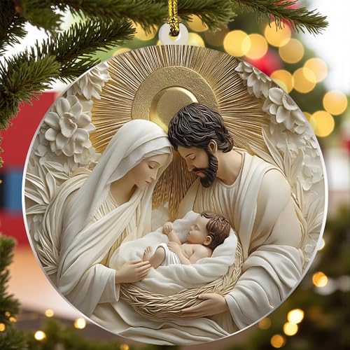 Christmas Nativity Scene Ornament, 3D-Look Acrylic Christmas Tree Hanging - color: Nativity Holy Family 3d