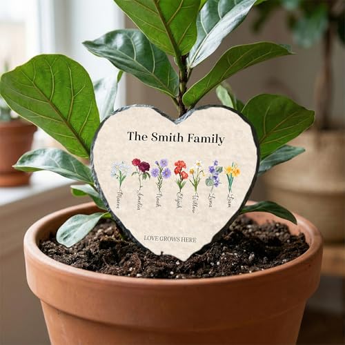 Personalized Grandma Garden Stone Heart with Grandkids Names & Birth Flowers – Custom Slate Gift for Nana, Mimi & Mom – Heartfelt Plaque for Mother’s Day, Birthday Gifts (S-202) - color: S-202