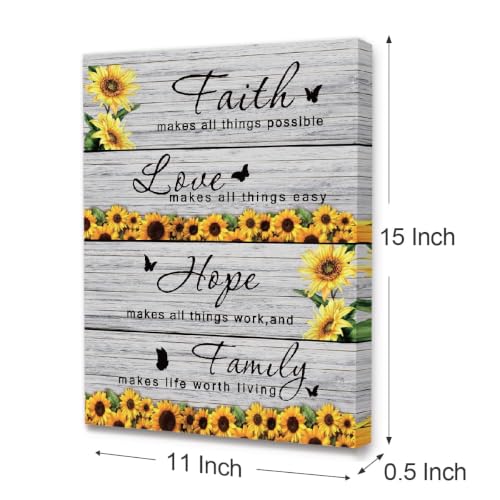 LISTNGBO Family Quotes Sunflower Wall Art for Kitchen Home, Framed Canvas - color: Faith Hope Family Sunflower