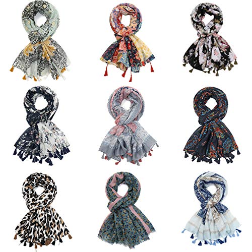 Yeieeo Boho Scarf for Women Lightweight Floral Printed Scarf Fall Winter Fashion Fringed Shawl - color: Floral 4